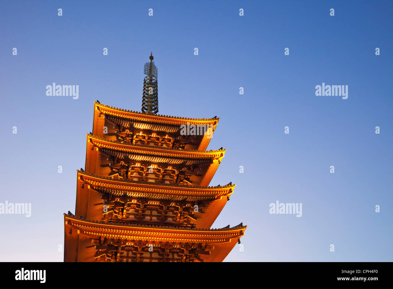 Asia, Giappone Tokyo Asakusa,, Asakusa Kannon, Sensoji, tempio, templi, Pagoda, pagode, Notte, visualizzare, illuminazione, Turi Foto Stock