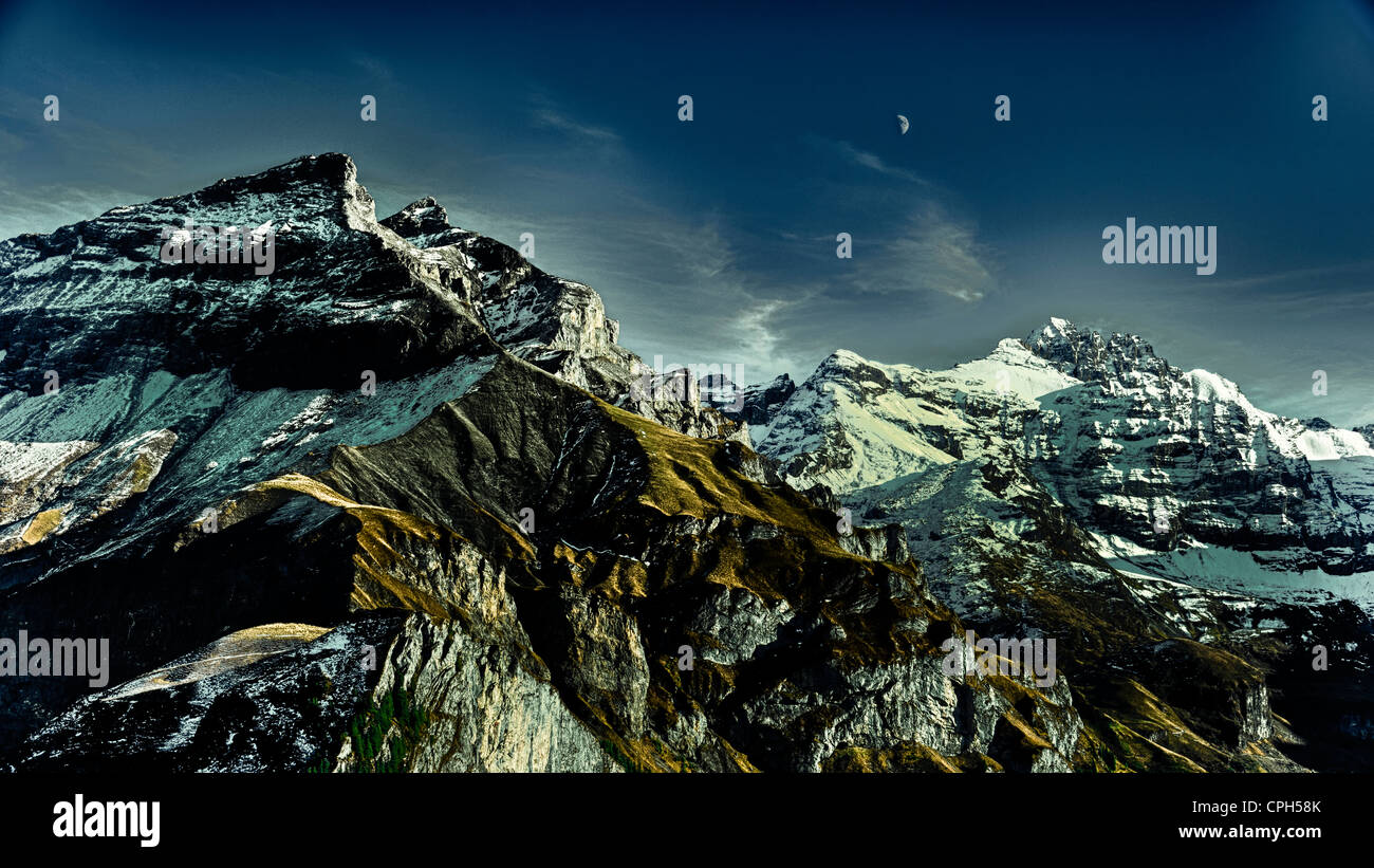 Aabeberg, Alpi mountainscape, scenario di montagna, il paesaggio di montagna, Alpi Bernesi, Oberland bernese, autunno autunno, Hundshorn, ca Foto Stock