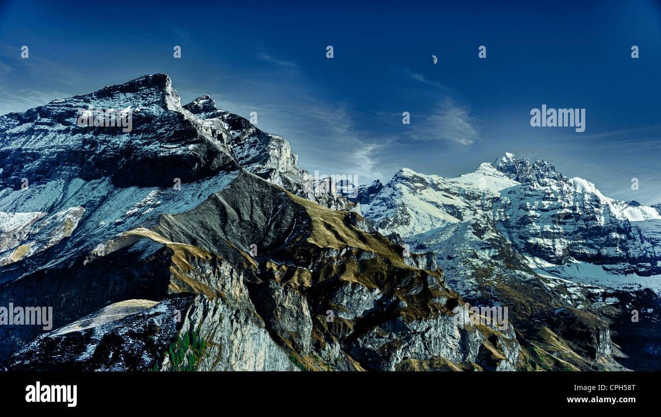 Aabeberg, Alpi mountainscape, scenario di montagna, il paesaggio di montagna, Alpi Bernesi, Oberland bernese, autunno autunno, Hundshorn, ca Foto Stock