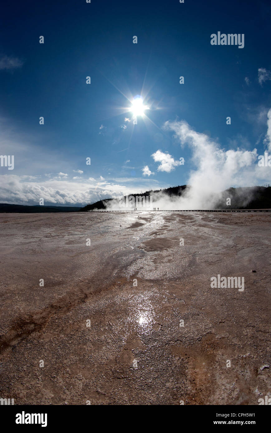 Midway Geyser Basin, Yellowstone, parco nazionale, Wyoming, geyser, primavera calda, natura, STATI UNITI D'AMERICA, Stati Uniti, America, sun Foto Stock