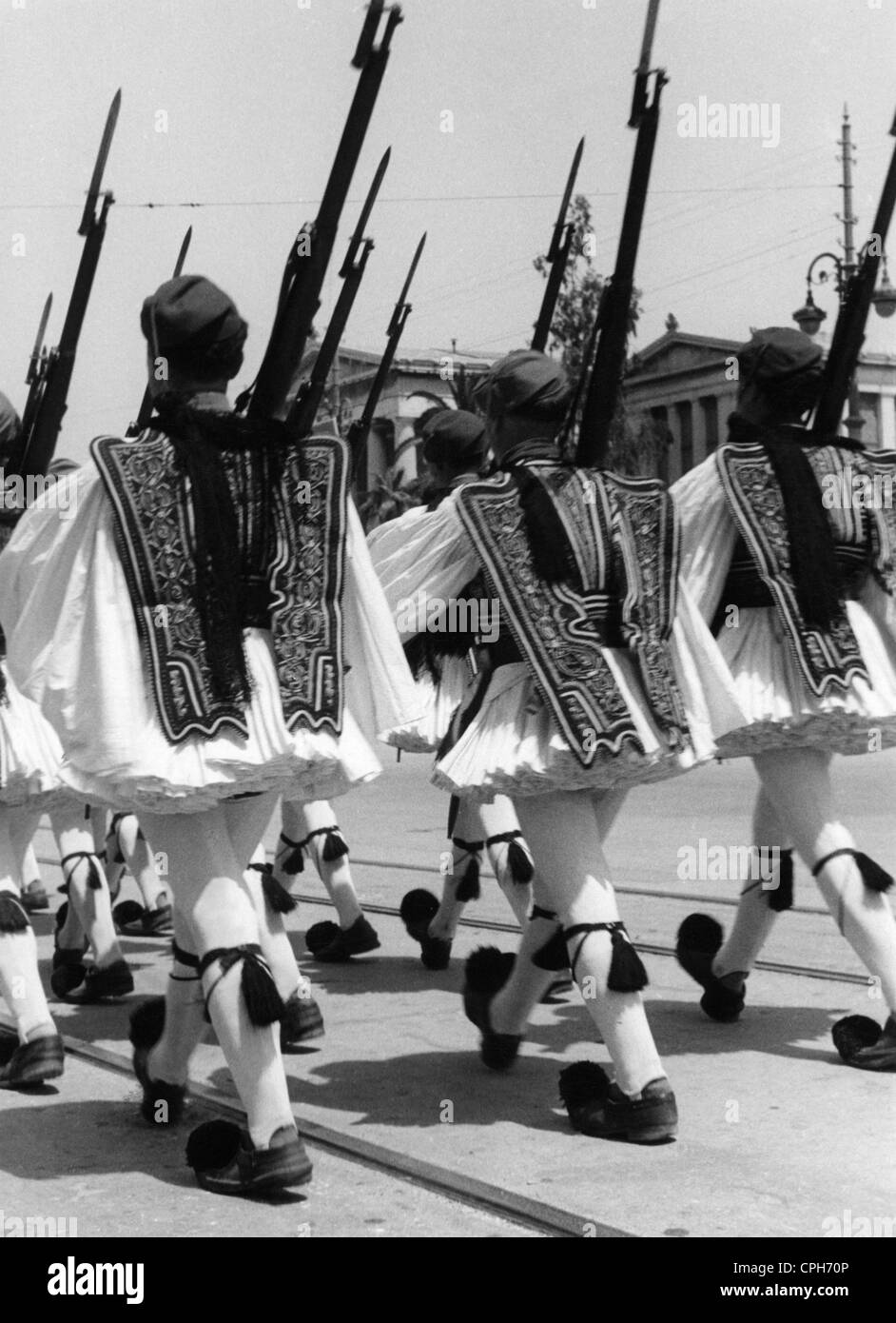Militare, Grecia, esercito, guardia reale (Evzones), parata, Atene, anni 50, diritti aggiuntivi-clearences-non disponibile Foto Stock
