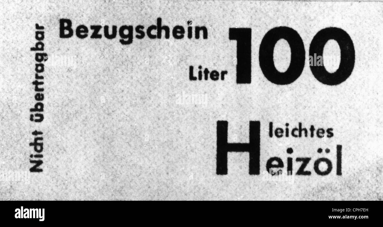 Periodo post-bellico, miseria e disagio, Germania, carenza di carburante, coupon per 1946 litri di olio di riscaldamento leggero, 100, diritti aggiuntivi-clearences-non disponibile Foto Stock