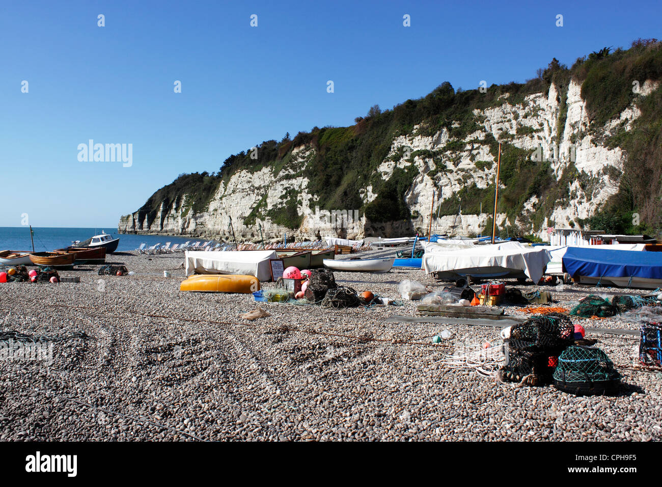 La pittoresca spiaggia di birra. EAST Devon UK. Foto Stock