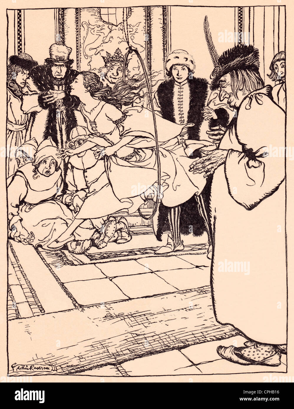 Illustrazione di Arthur Rackham da Grimm fiaba, le tre piume Foto stock ...