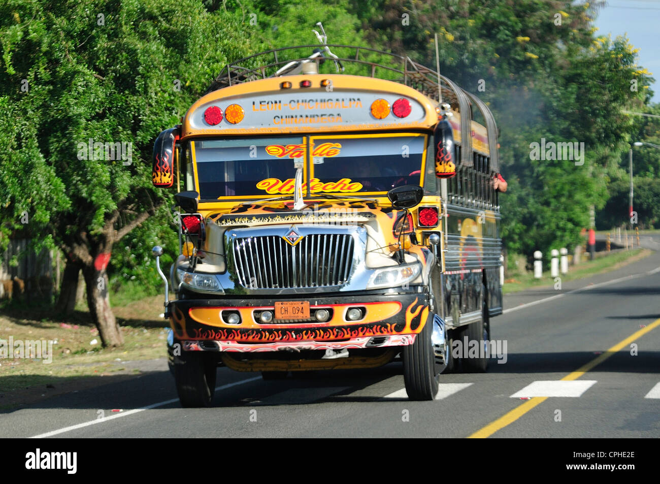 Velocità, colorata, orizzontale, Bus, Panamericana, Leon, Nicaragua america centrale, il traffico Foto Stock