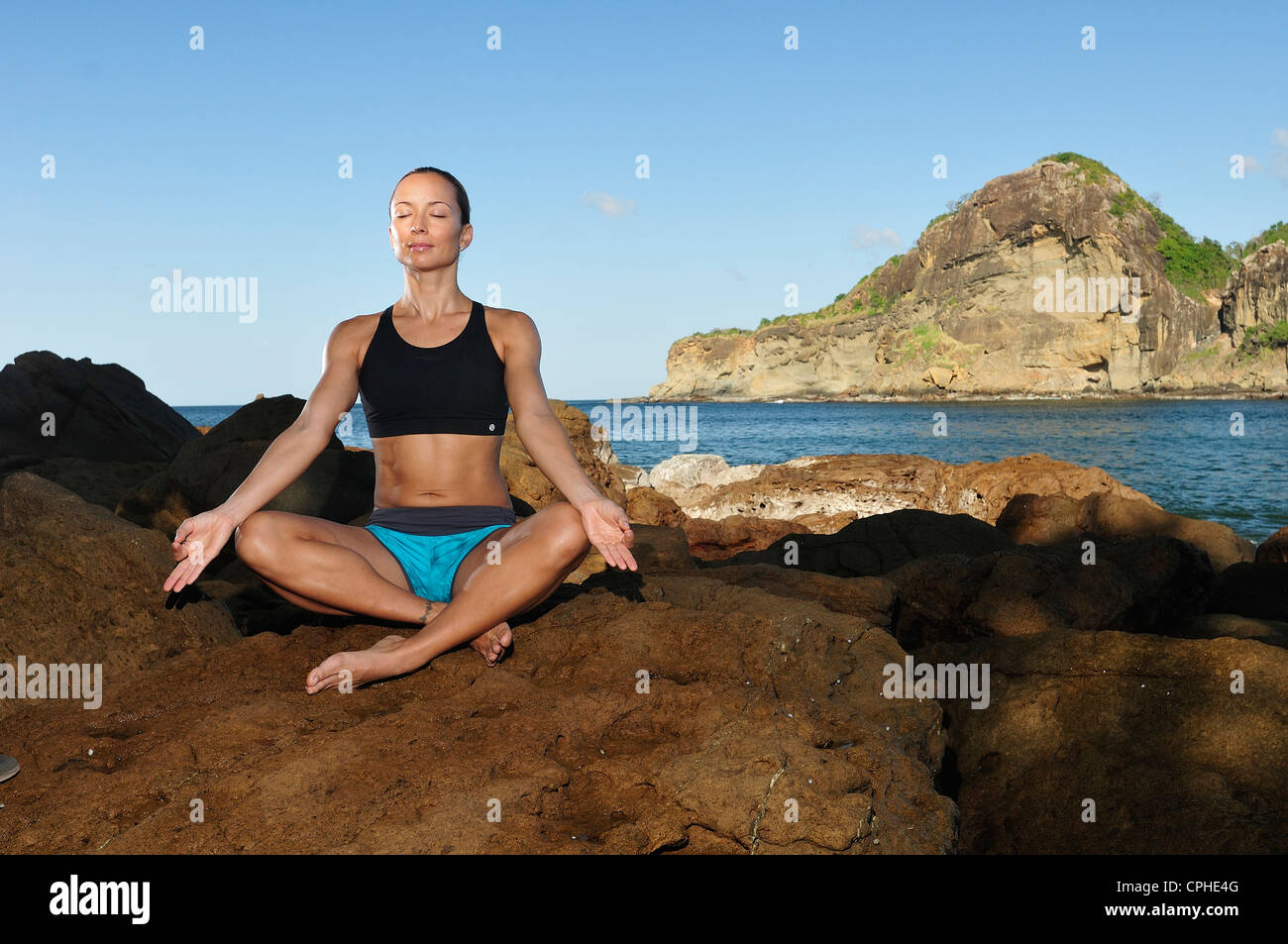Wellness, Resort, Pacific Coast, Nicaragua america centrale, Playa Gigante, Donna, Yoga, meditazione Foto Stock