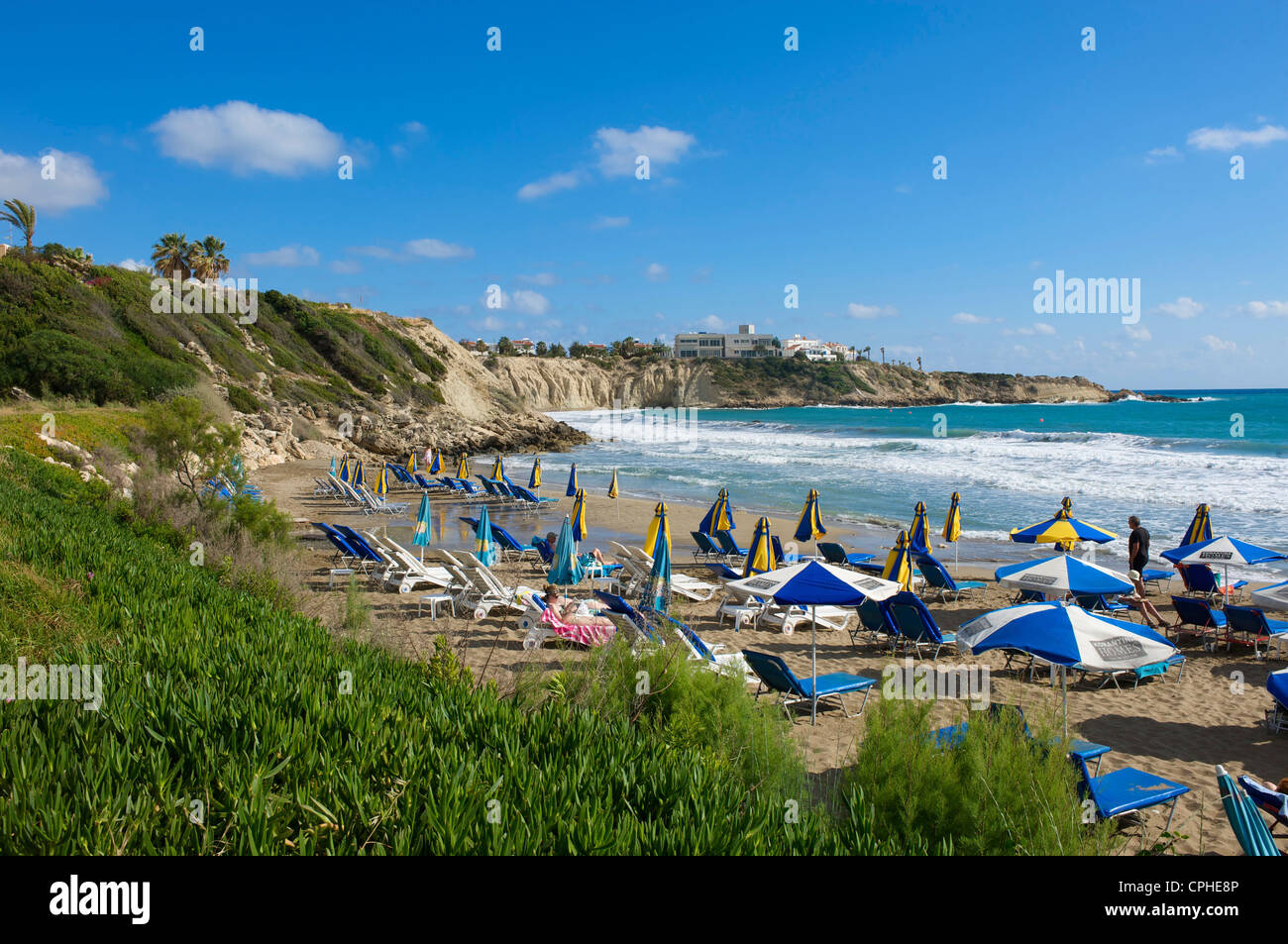 A sud di Cipro, Cipro, Europa, greco, Paphos, Pafos, Coral Bay, la spiaggia di sabbia delle spiagge di sabbia, spiaggia, mare, spiagge, le spiagge, co Foto Stock