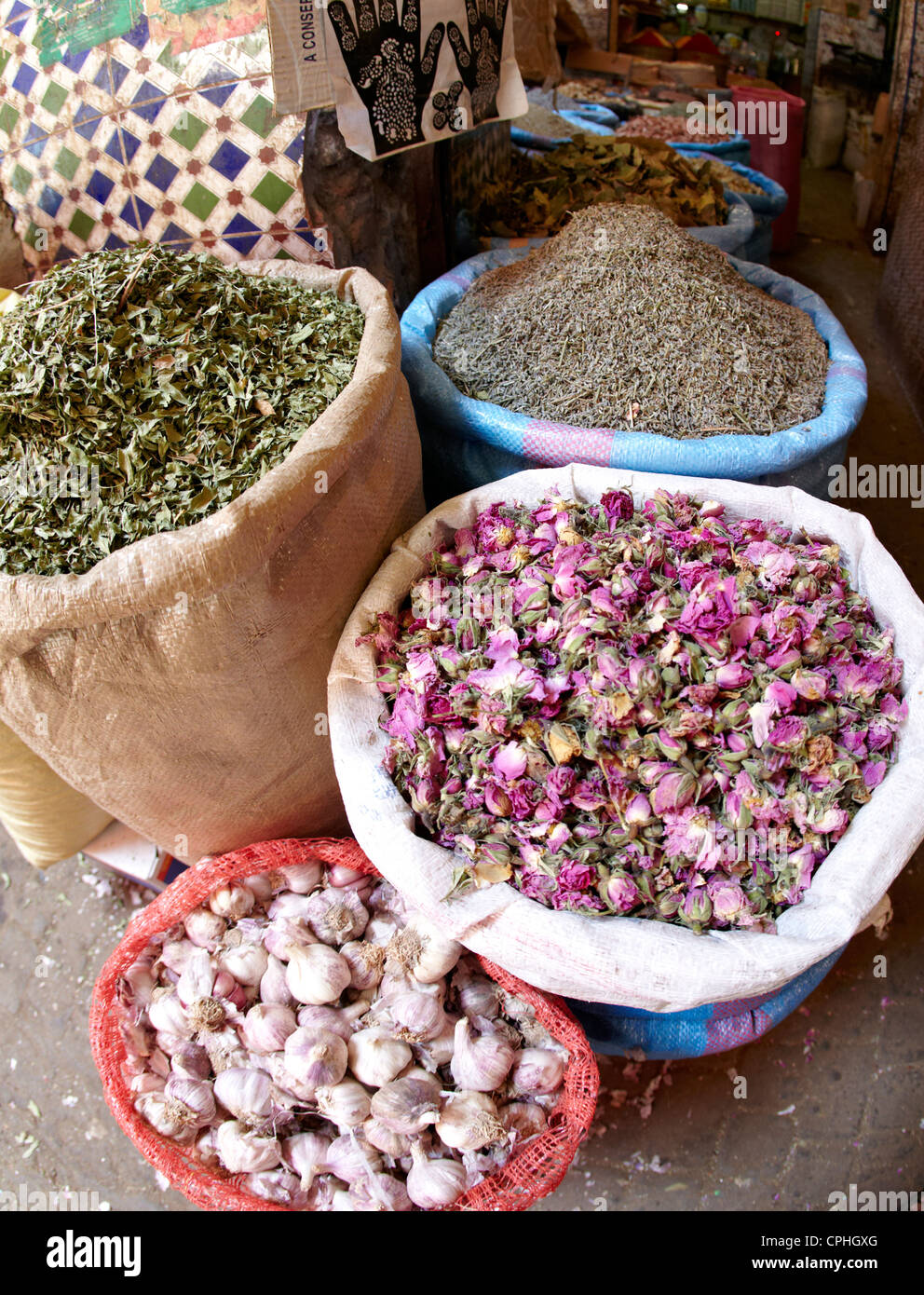 Il mercato delle spezie marrakech marocco Foto Stock