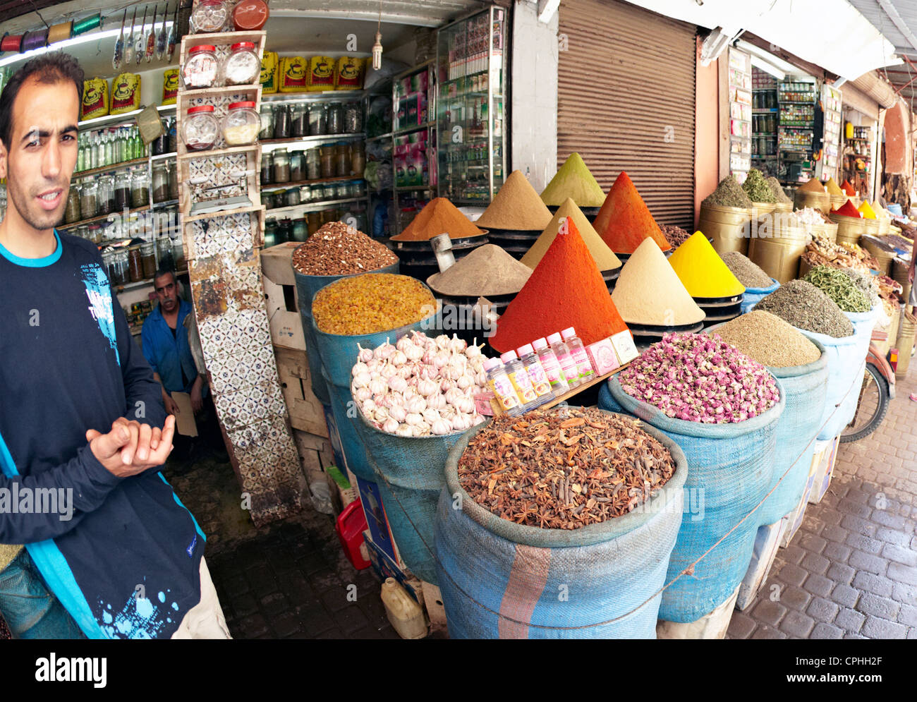 Il mercato delle spezie marrakech marocco Foto Stock