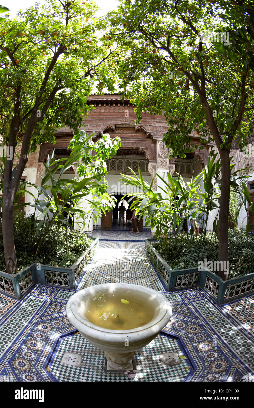 Giardini interni al Palais Bahia marrakech marocco Foto Stock