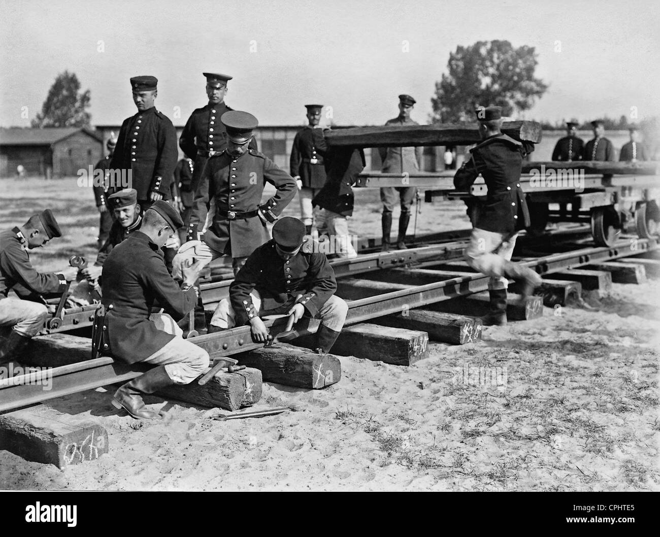 Tedesco ferroviaria le truppe durante un esercizio, 1913 Foto Stock