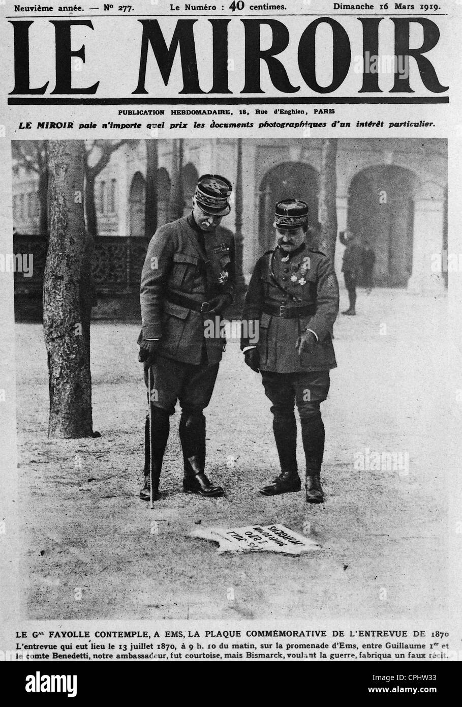 Generale Fayolle Emile in Bad Ems 1919 Foto Stock
