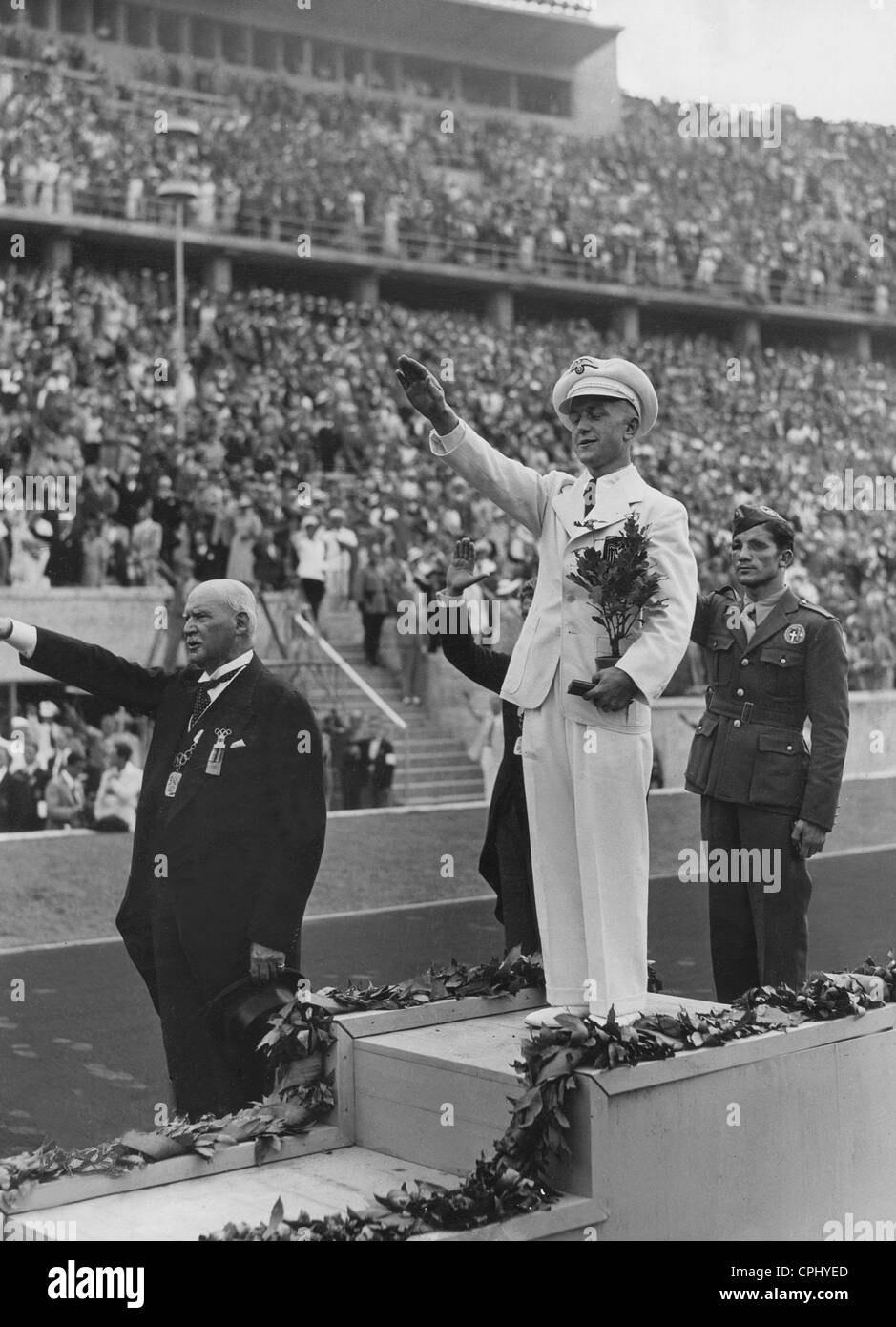 Cerimonia di premiazione presso il 1936 Olimpiadi Foto Stock