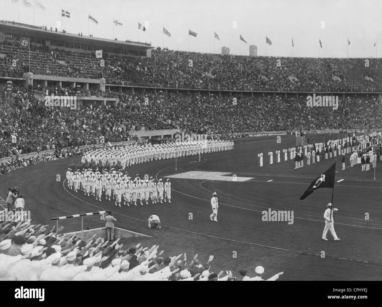 Entrata della squadra tedesca alle Olimpiadi, 1936 Foto Stock