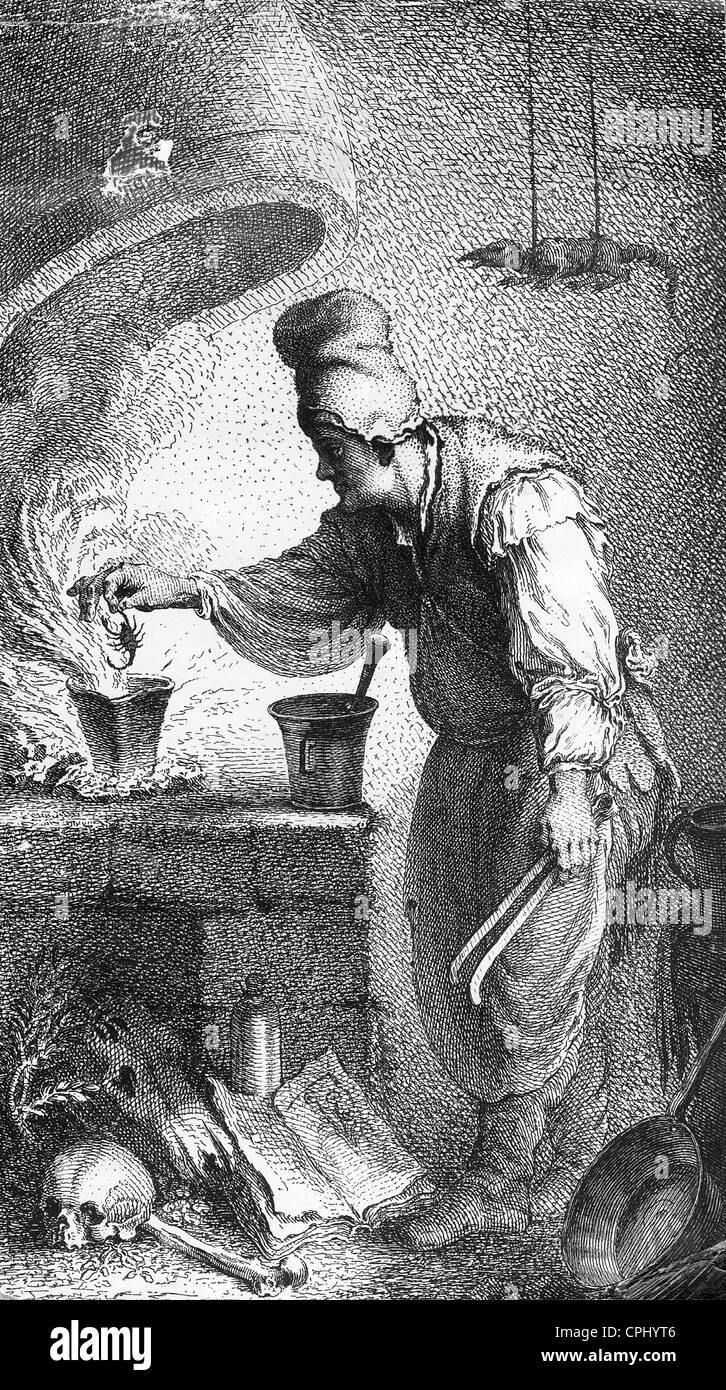 Un alchimista cucina nel XVIII secolo Foto Stock