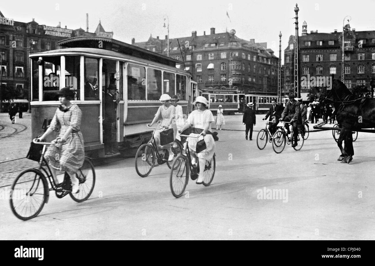 Scena di strada di Copenaghen, 1932 Foto Stock