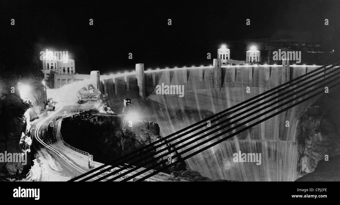 Vista notturna della Diga di Hoover, 1935 Foto Stock
