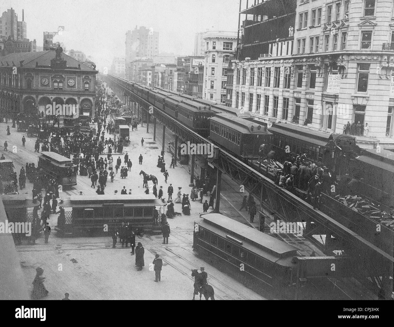Ferrovia sopraelevata in New York, 1907 Foto Stock
