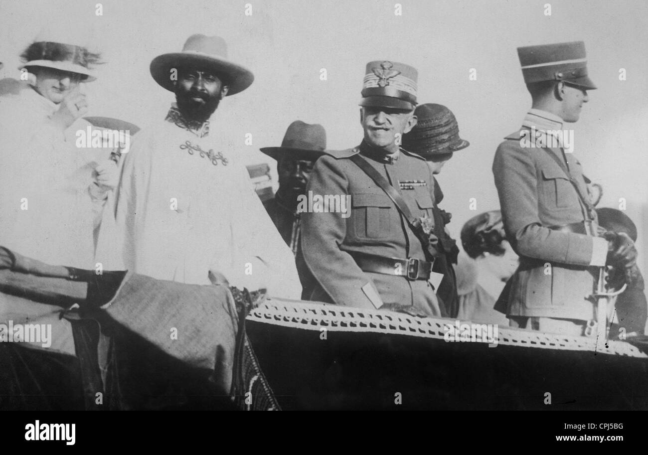 Ras Tafari, il Re Vittorio Emanuele III e il principe Umberto a Roma, 1924 Foto Stock