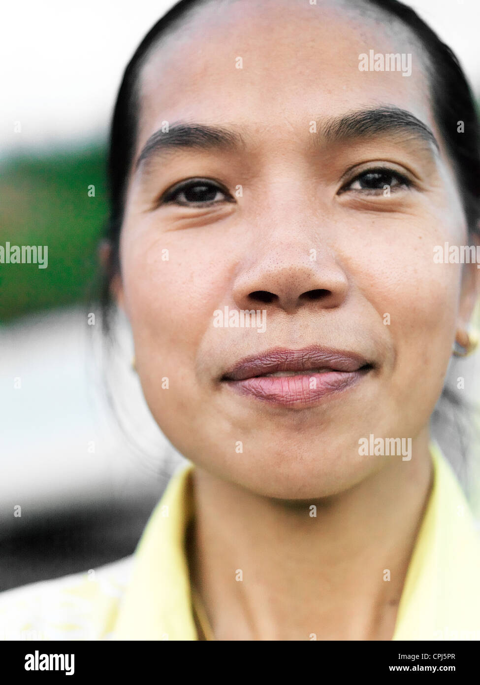 Un ritratto di una donna malese nella città di Johor Lama. Foto Stock