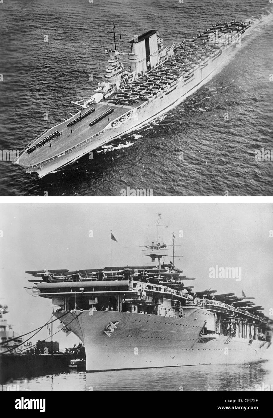 La American portaerei 'Saratoga' (alto) e 'Yorktown" (fondo) Foto Stock