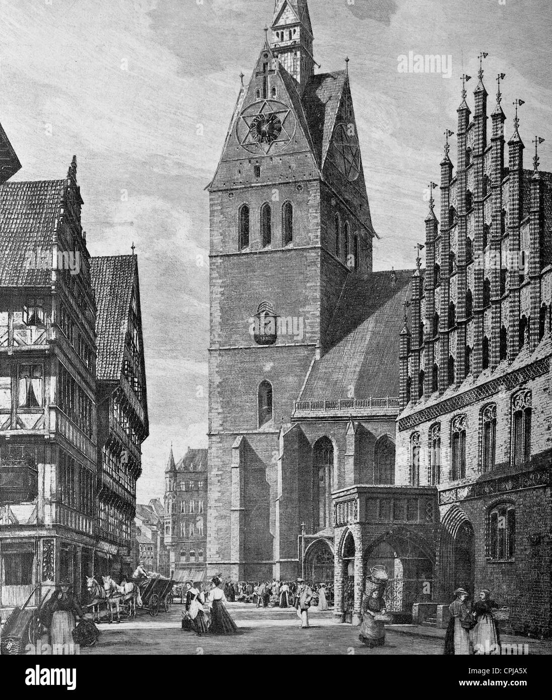 Il Vecchio Municipio e la chiesa di mercato a Hannover, 1908 Foto Stock