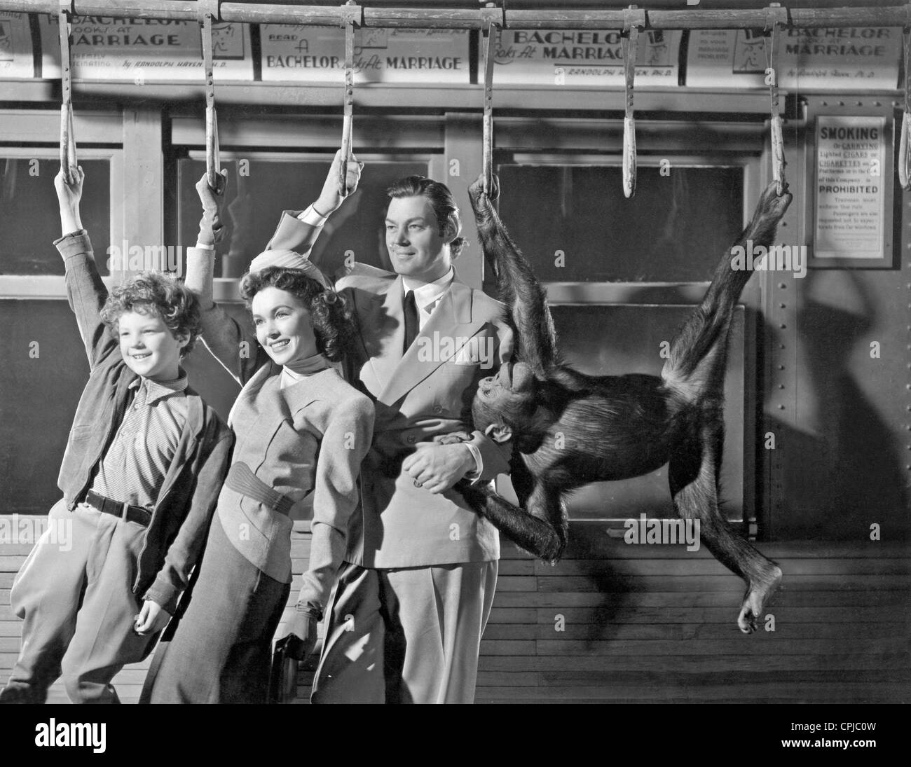 Johnny Sheffield, Maureen O'Sullivan e Johnny Weissmuller in 'Tarzan's New York avventura', 1942 Foto Stock