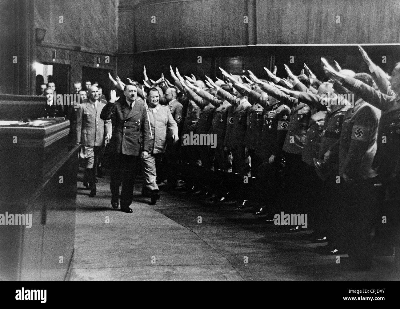 Adolf Hitler, Hermann Goering e Wilhelm Frick al Reichstag, 1941 Foto Stock