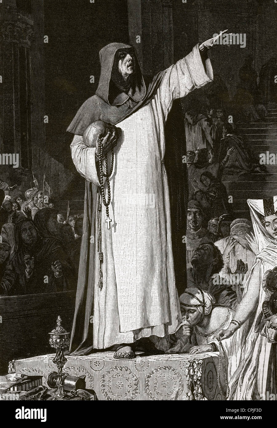 Girolamo Savonarola (1452-1498). Italiano predicatore domenicano e riformatore. Savonarola predicazione contro il lusso. Incisione. Foto Stock