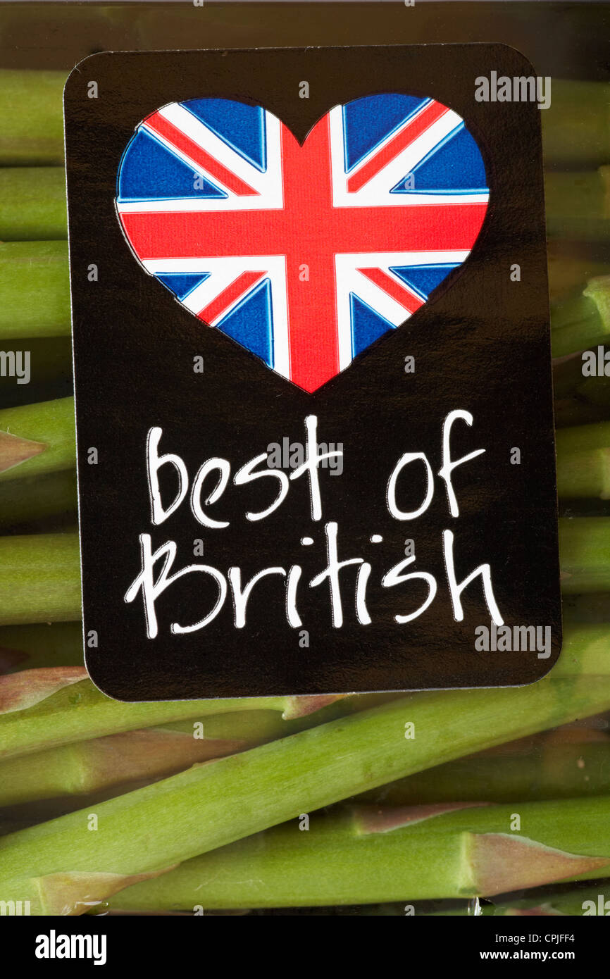Best of British etichetta sul pacchetto di asparagi Foto Stock