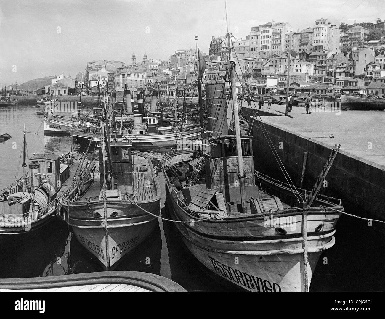 Porto di pesca di Vigo, 1939 Foto Stock