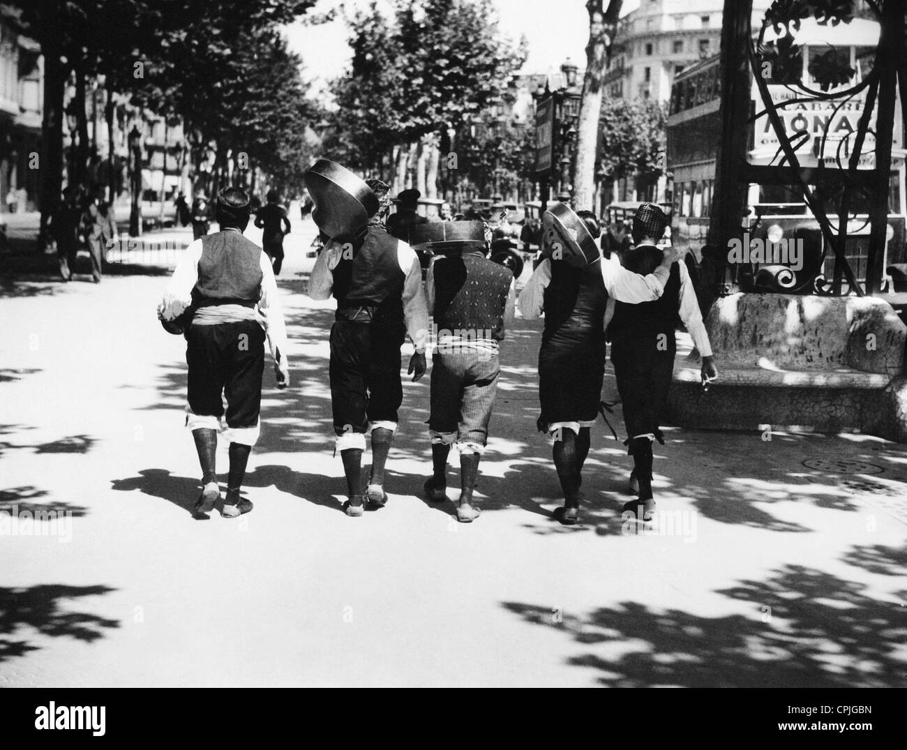 Musicisti di strada di Barcellona, 1936 Foto Stock
