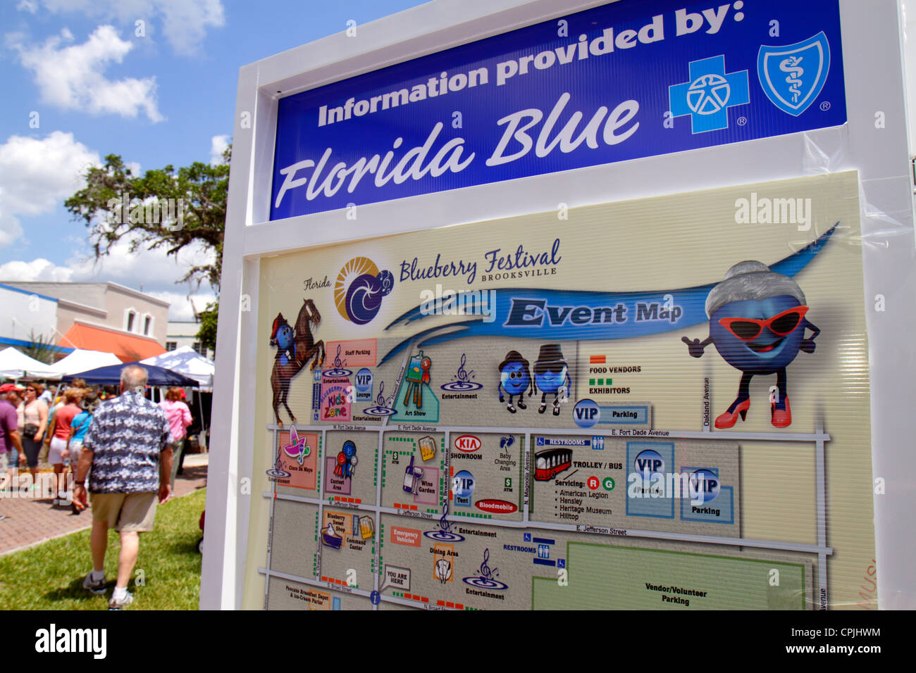 Florida Hernando County, Brooksville, Florida Blueberry Festival, evento, Main Street, sponsor aziendale, Blue Cross Blue Shield, mappa, viaggi per i visitatori Foto Stock