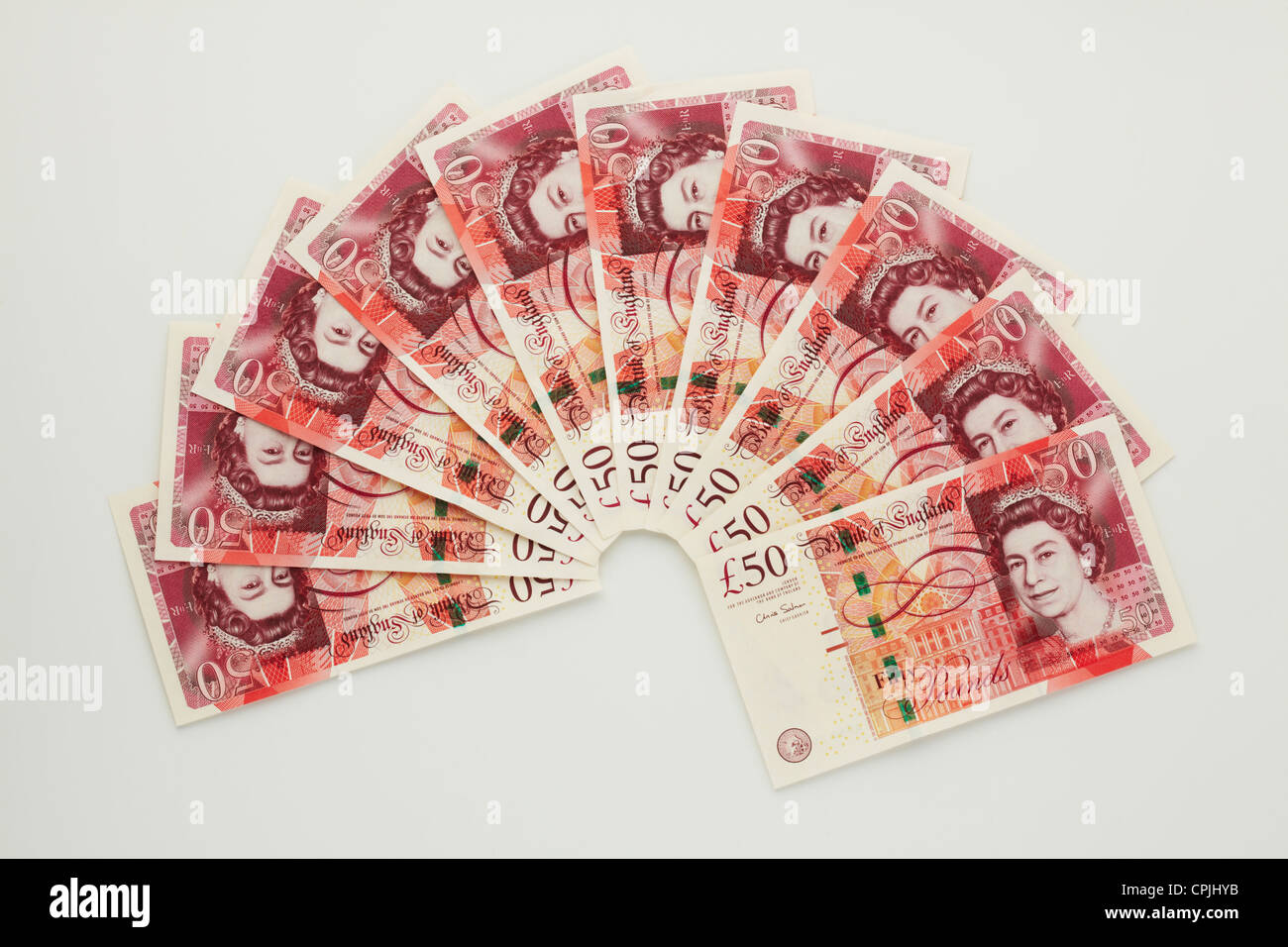 I soldi Fan di nuovo cinquanta Pound note Foto Stock