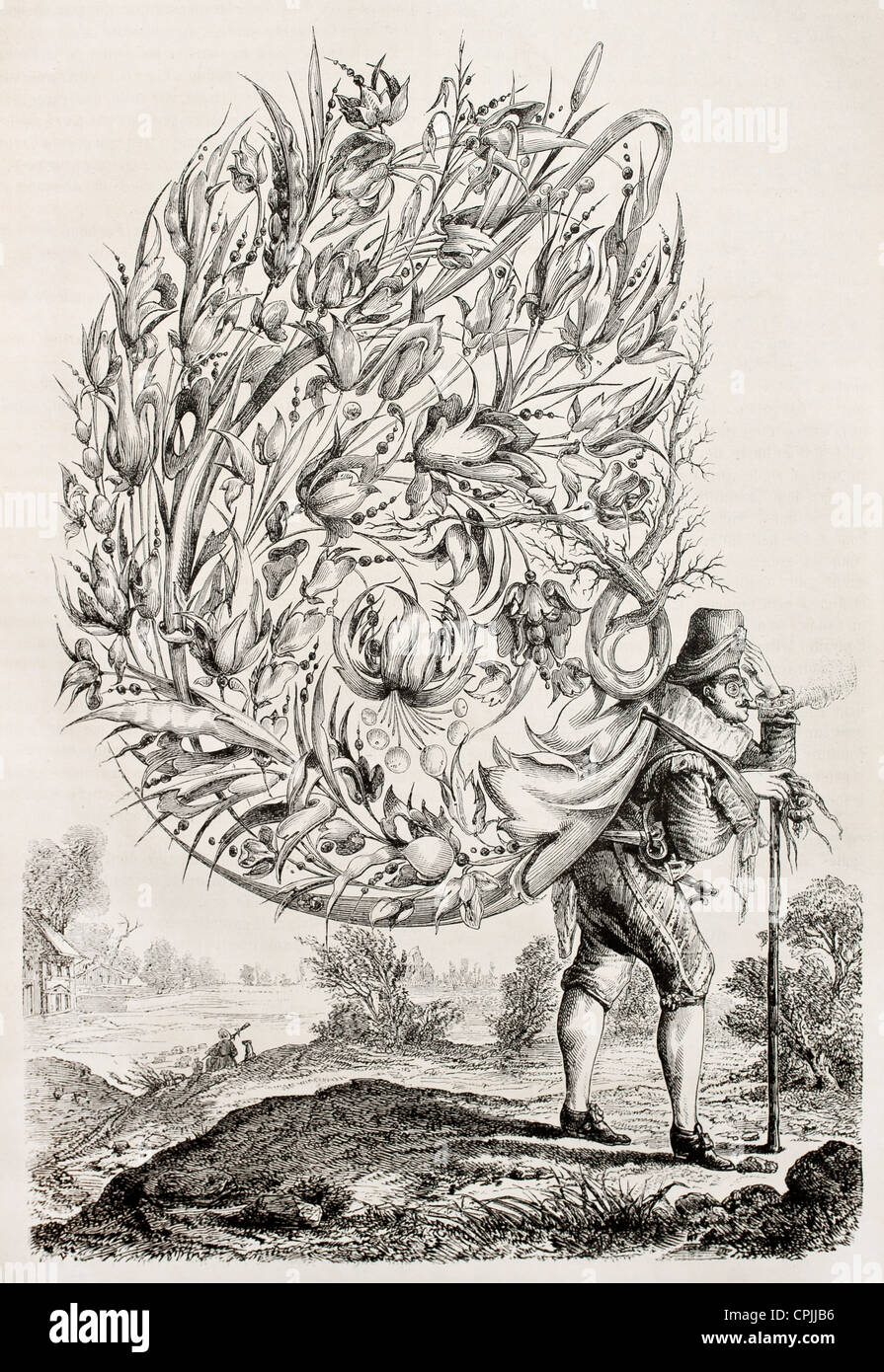 Sognatore spagnola del XVII secolo vecchio fantastico illustrazione (antica incisione attribuita a Abraham Bosse) Foto Stock