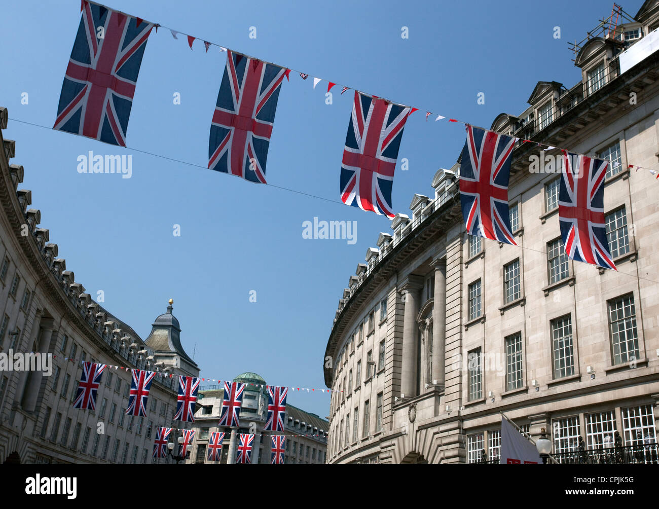 Unione Jack bunting in Regents Street, Londra Foto Stock