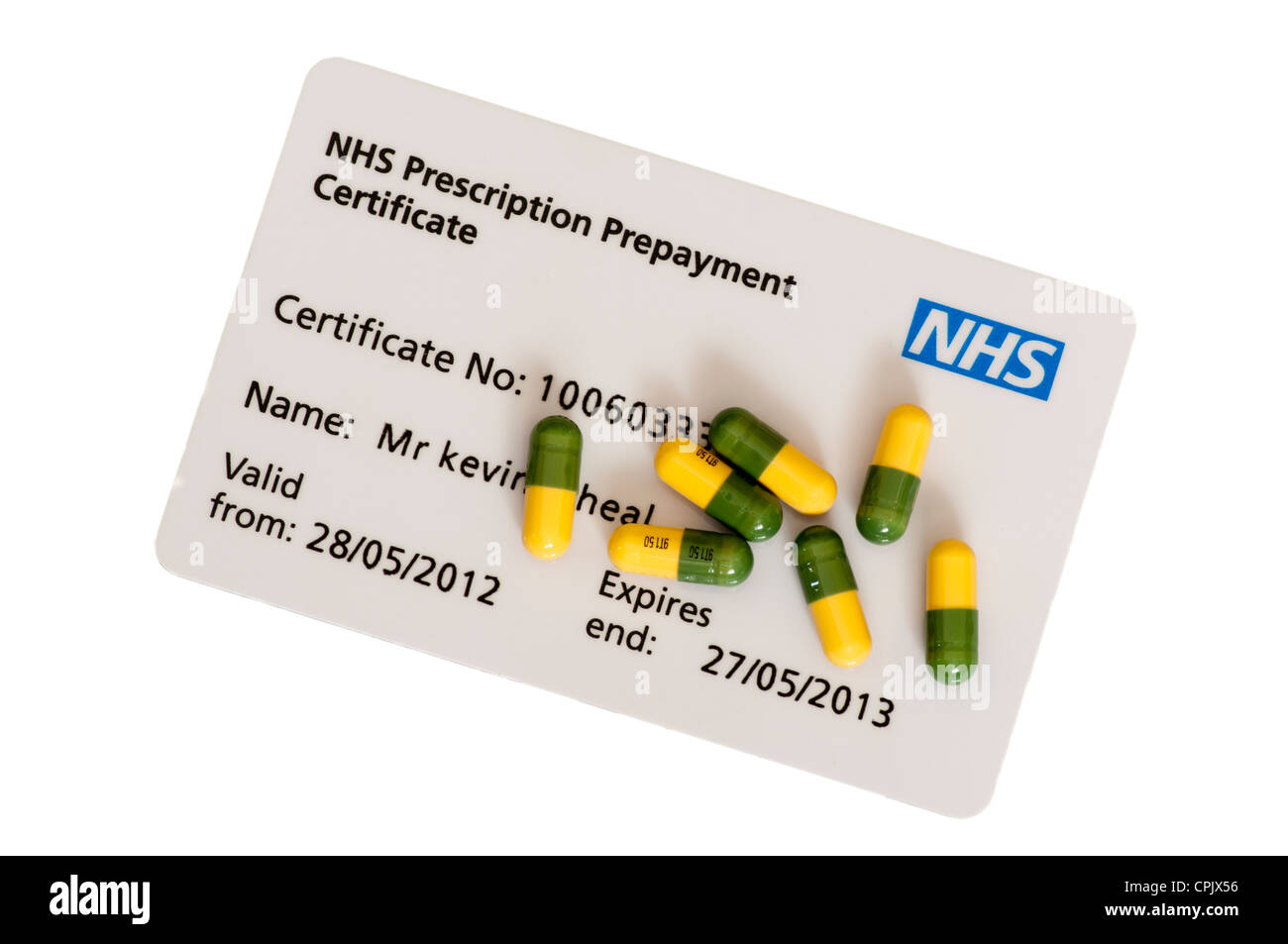 NHS Prescrizione certificato di pagamento anticipato Foto Stock