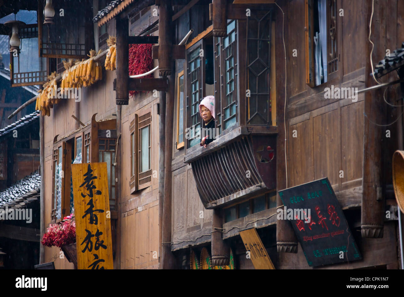 Miao casa di villaggio, Xijiang, Guizhou, Cina Foto Stock