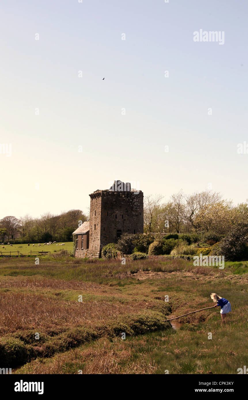 La casa a torre del borgo di angolo che è una torre di Pele Foto Stock