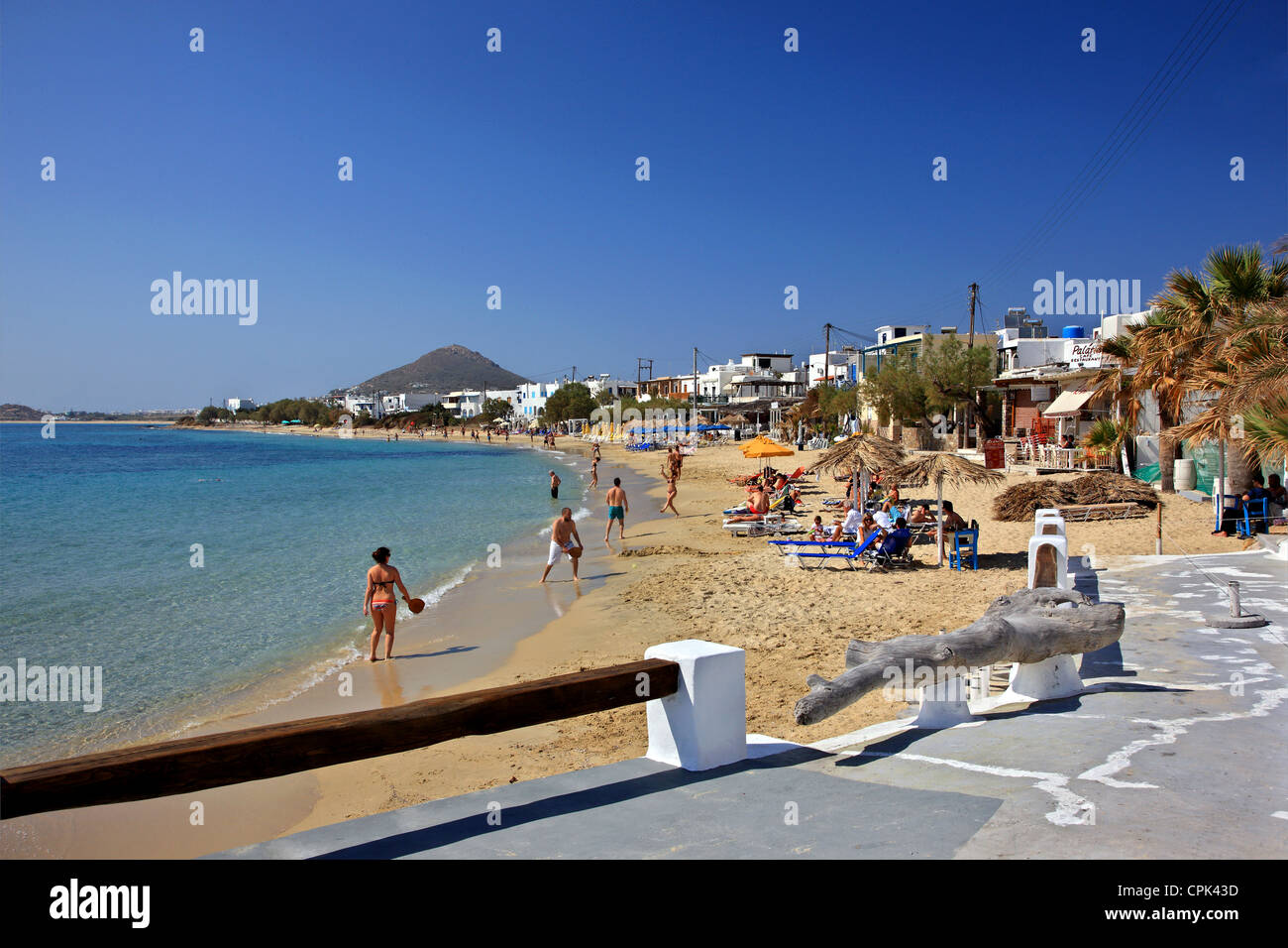 Agia Anna beach, una delle tante belle spiagge dell'isola di Naxos, Cicladi Grecia Foto Stock