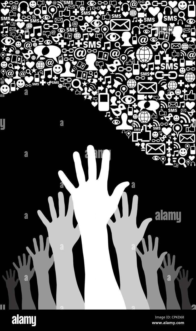 Social media set di icone di concetto aziendale dello sfondo. File vettoriale stratificata per una facile manipolazione e colorazione personalizzata. Foto Stock