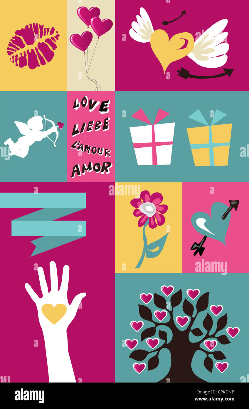 Gli amanti della felice giorno saluto insieme elemento di sfondo. File vettoriale disponibile. Foto Stock