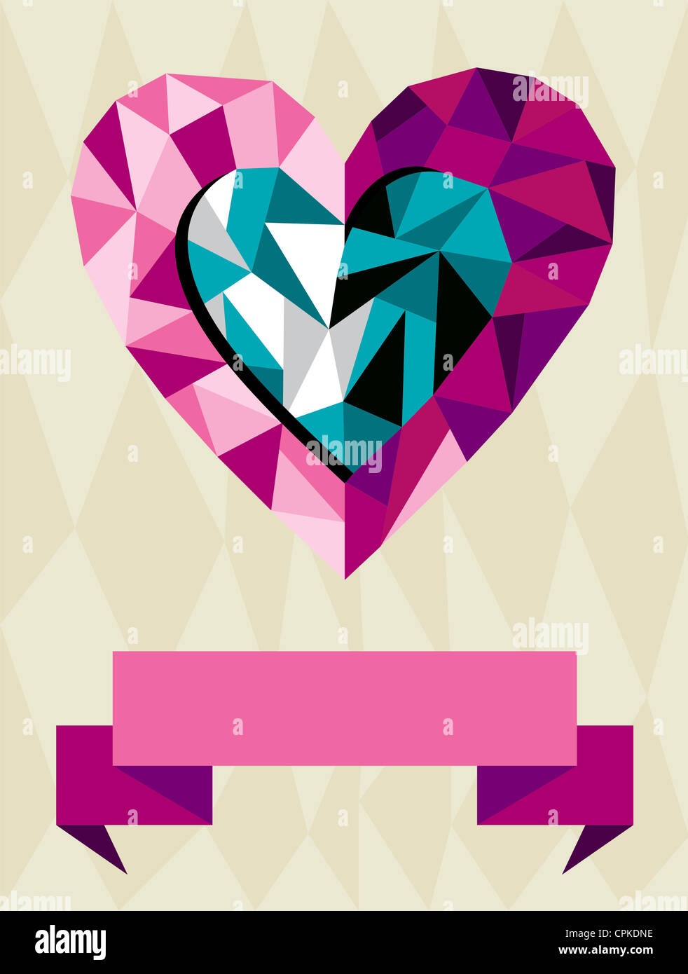 Happy day greeting card. Origami cuore l amore con nastro sfondo. File vettoriale disponibile. Foto Stock