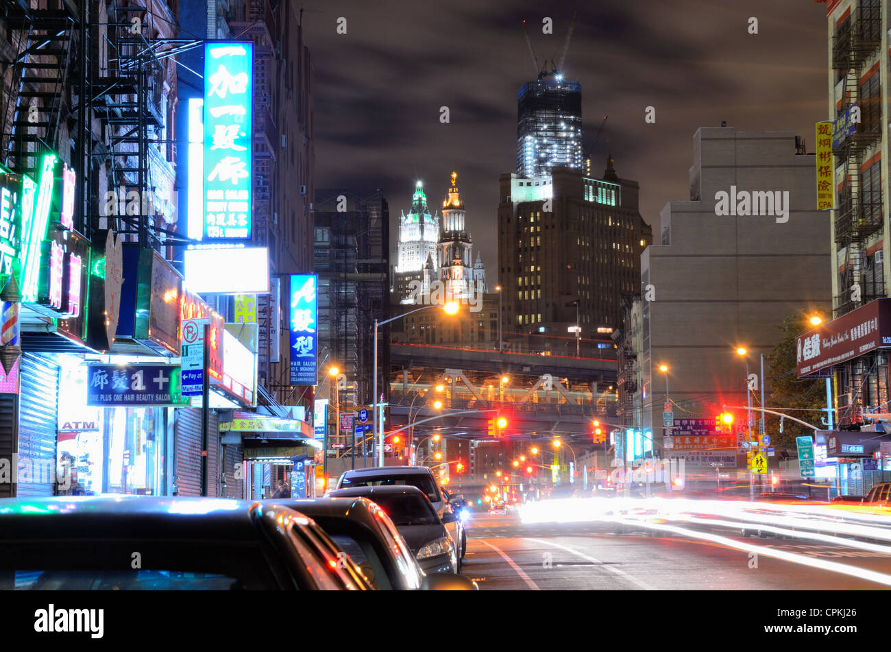 Chinatown Manhattan vista sulla East Broadway. Foto Stock