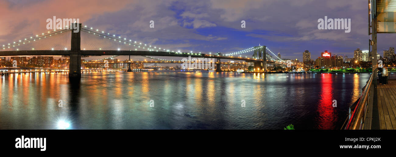 New York City Brooklyn Bridge Panorama. Foto Stock