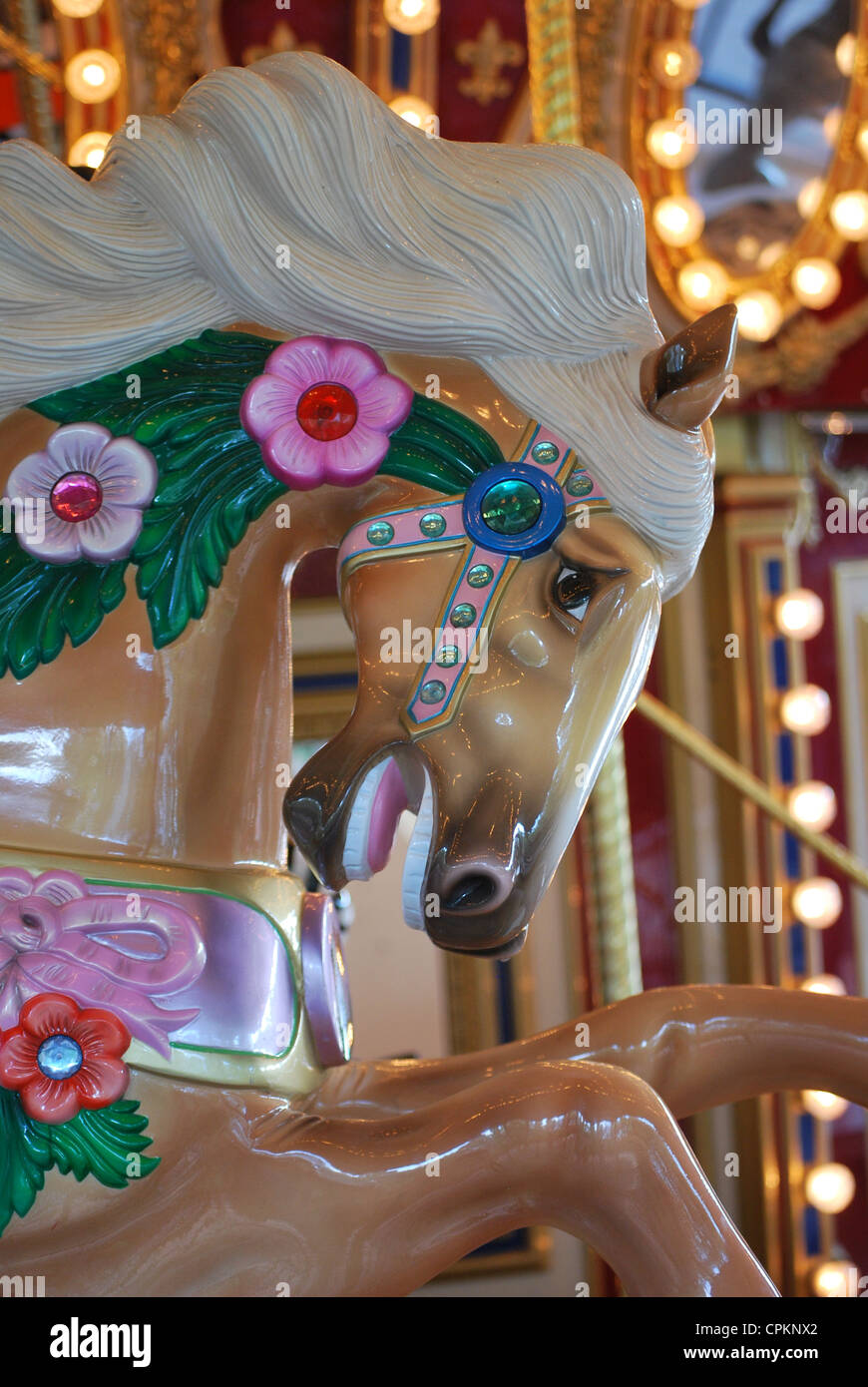 Giostra cavallo dons briglia floreali Foto Stock