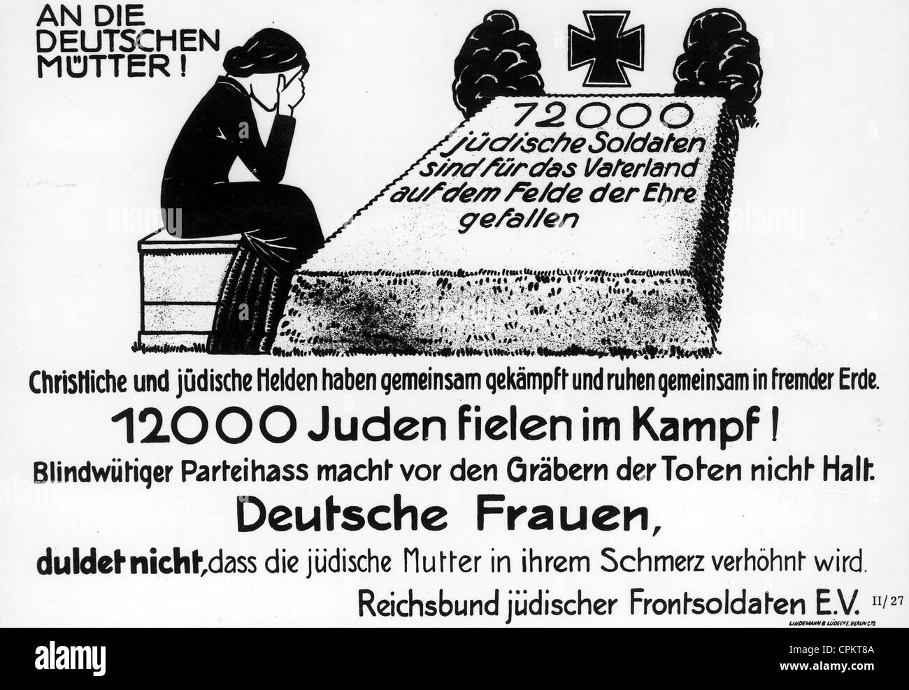 Una campagna di manifesti rilasciato dall'Reichsbund Juedischer Frontsoldaten, attraente per il pubblico tedesco prima del prossimo Foto Stock