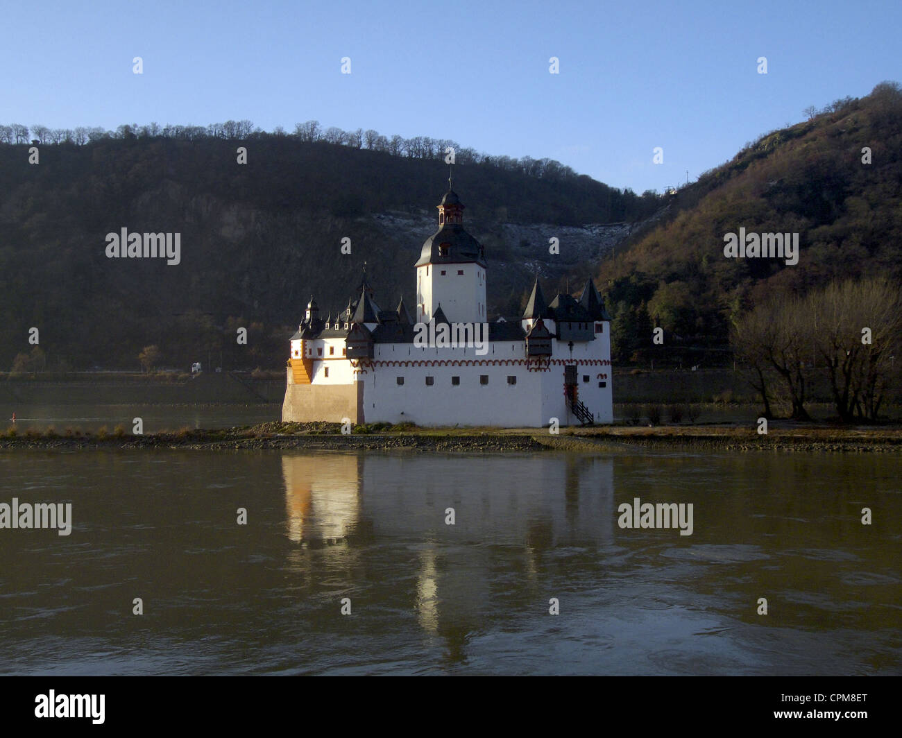 Il castello Pfalzgrafenstein, un castello di pedaggio su Falkenau (o Pfalz) isola, Reno, vicino a Kaub, Germania Foto Stock