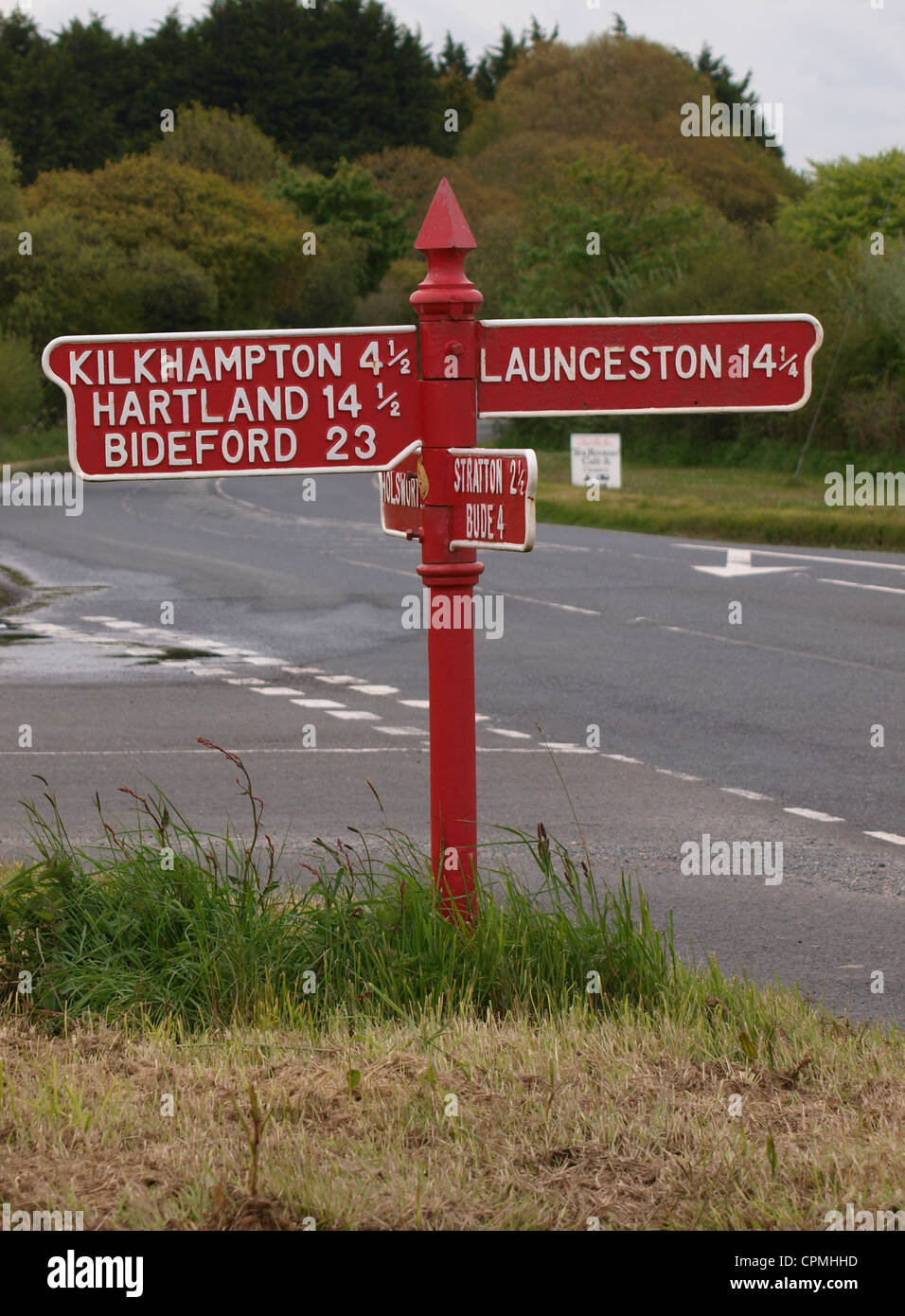 Segno rosso post a Red Post, Cornwall, Regno Unito Foto Stock