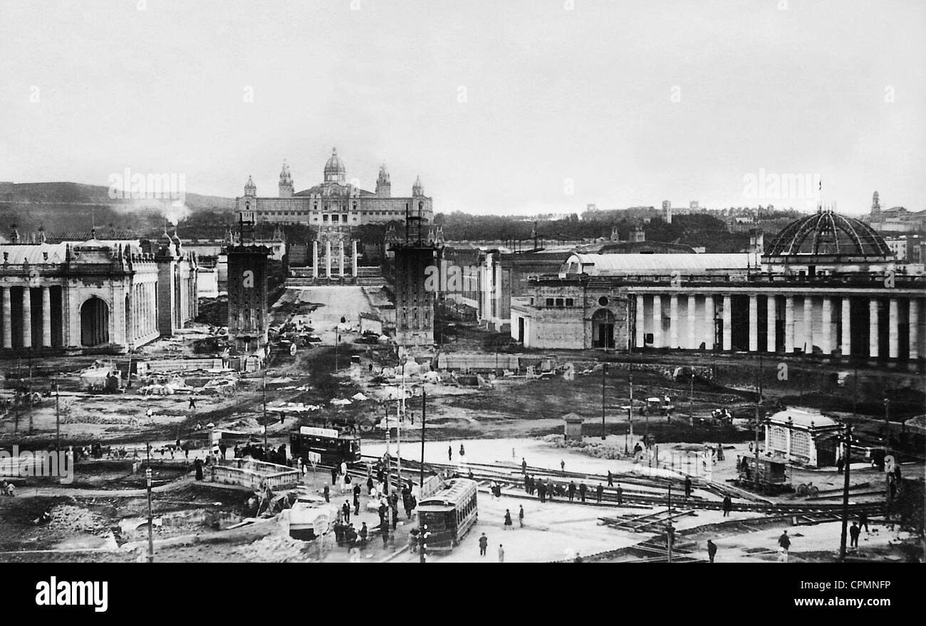 Lavori di costruzione in occasione del Salone Mondiale di Barcellona, 1929 Foto Stock